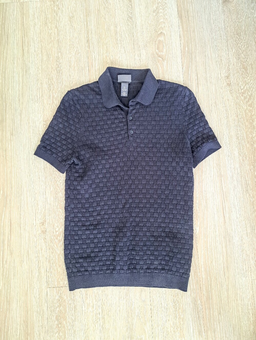 H&M Men's Short Sleeve Textured Navy Polo Shirt Sz S